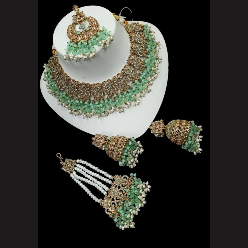 NAFJ Gold Plated Timeless Beauty Crystal And  Beads Choker Necklace Set