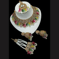 NAFJ Gold Plated Timeless Beauty Crystal And  Beads Choker Necklace Set