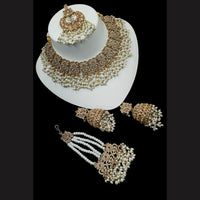 NAFJ Gold Plated Timeless Beauty Crystal And  Beads Choker Necklace Set