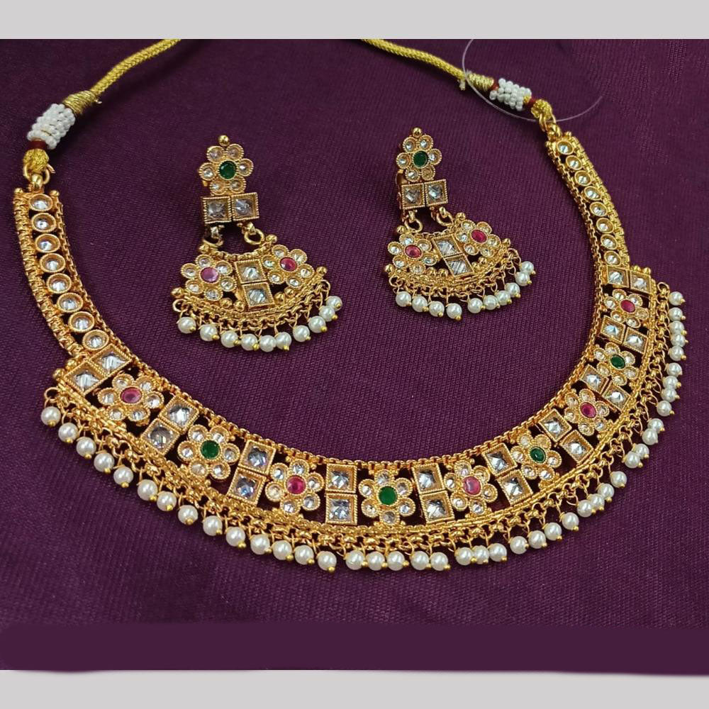 NAFJ Gold Plated Timeless Beauty Crystal And  Beads Necklace Set