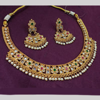 NAFJ Gold Plated Timeless Beauty Crystal And  Beads Necklace Set
