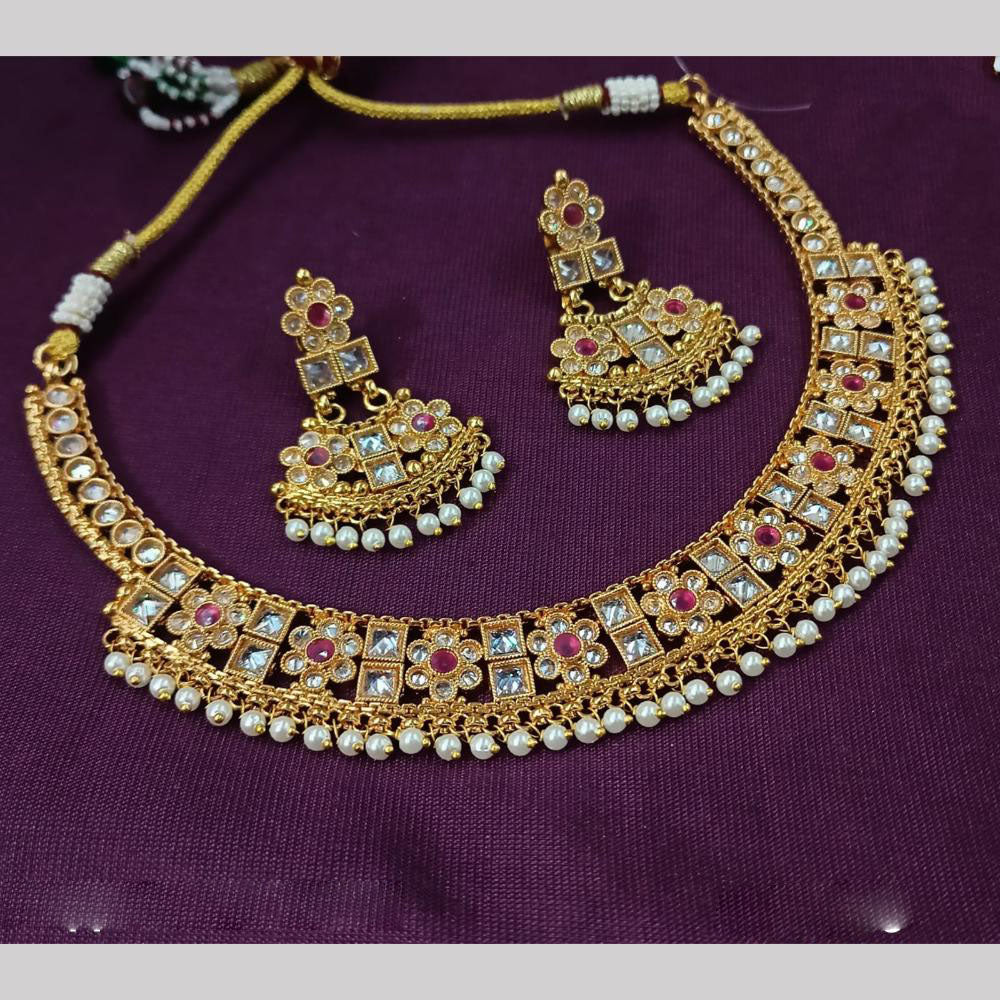 NAFJ Gold Plated Timeless Beauty Crystal And  Beads Necklace Set