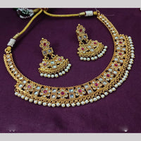 NAFJ Gold Plated Timeless Beauty Crystal And  Beads Necklace Set