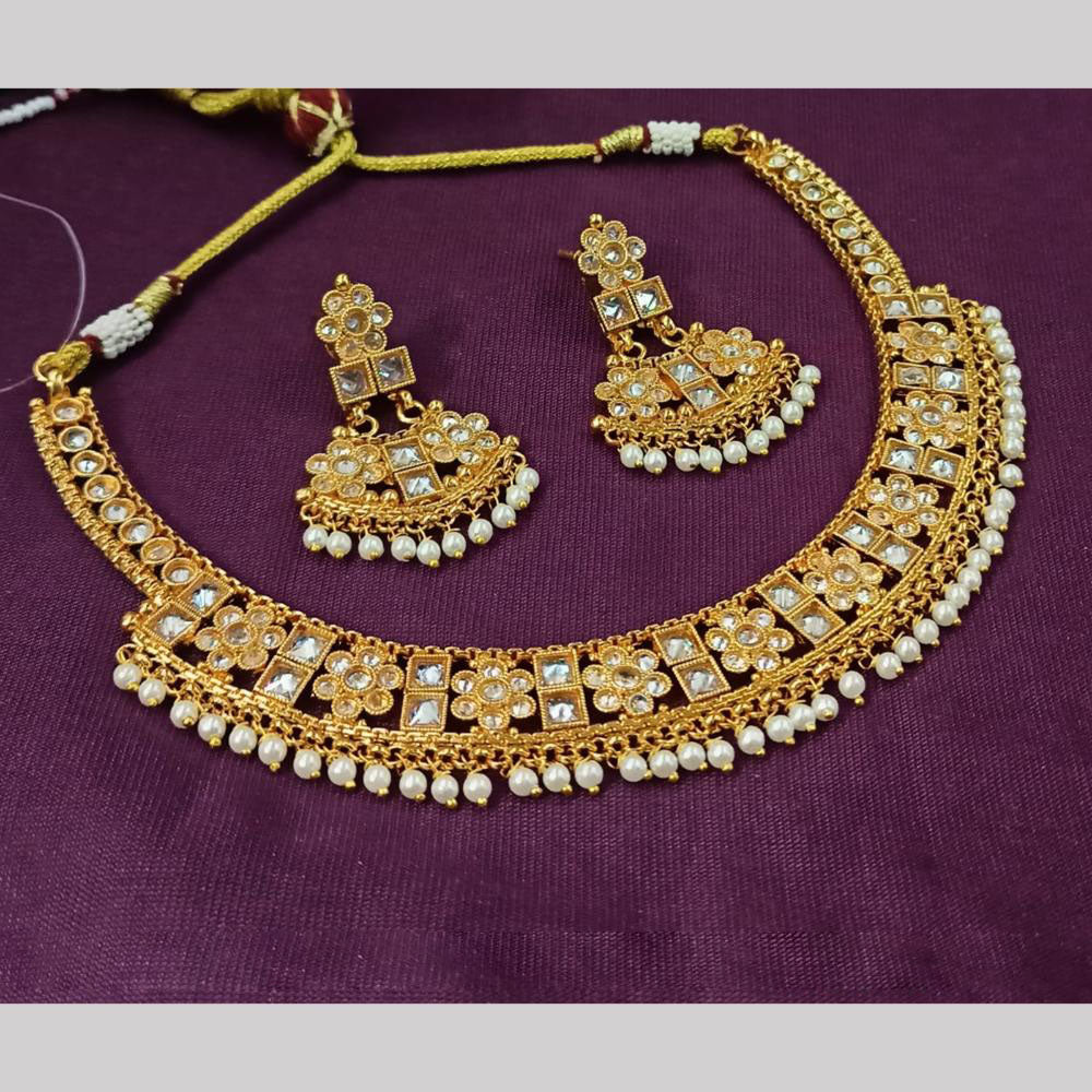 NAFJ Gold Plated Timeless Beauty Crystal And  Beads Necklace Set