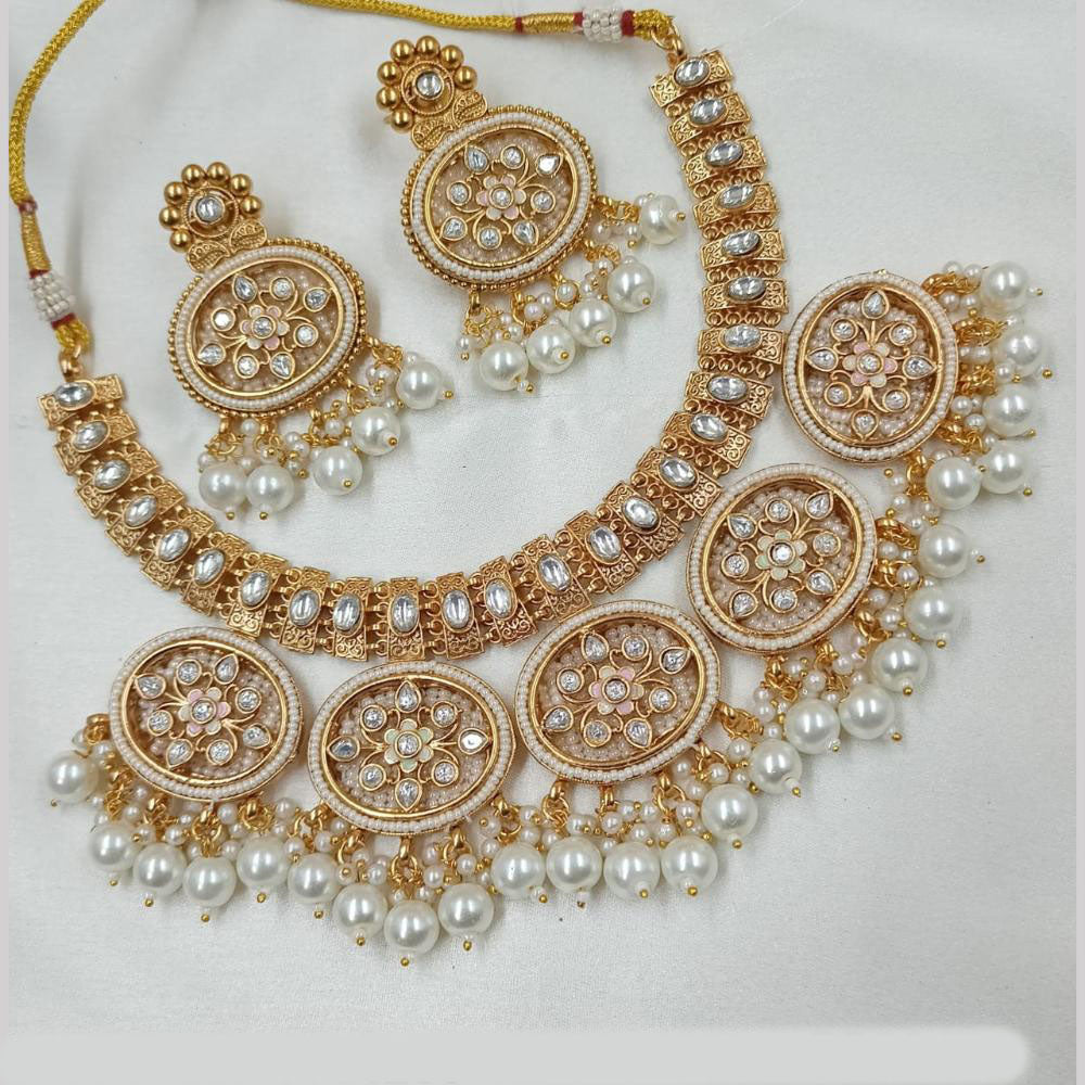 NAFJ Gold Plated Glow & Grace Kundan Stone And  Pearl Necklace Set