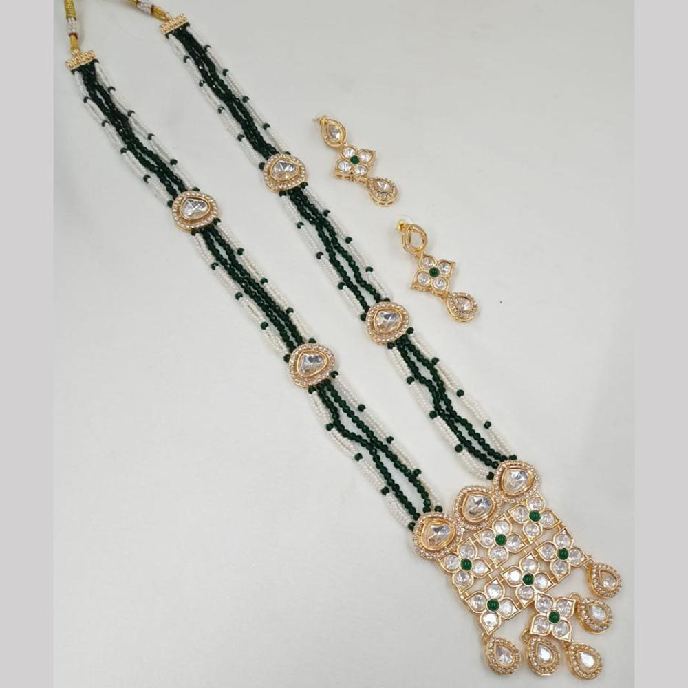 NAFJ Gold Plated Glow & Grace Kundan Stone And  Pearl Long Necklace Set