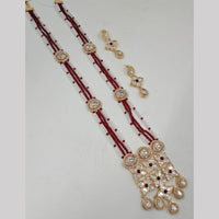 NAFJ Gold Plated Glow & Grace Kundan Stone And  Pearl Long Necklace Set