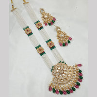 NAFJ Gold Plated Glow & Grace Kundan Stone And  Pearl Long Necklace Set