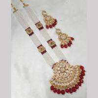 NAFJ Gold Plated Glow & Grace Kundan Stone And  Pearl Long Necklace Set