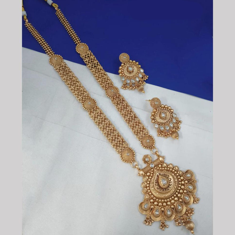 NAFJ Gold Plated Glow & Grace Kundan Stone And Beads Long Necklace Set
