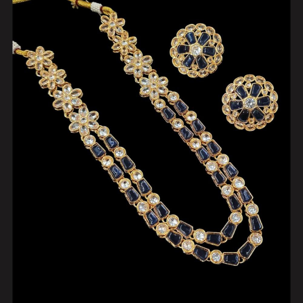 NAFJ Gold Plated Glow & Grace Kundan Stone And Crystal Long Necklace Set