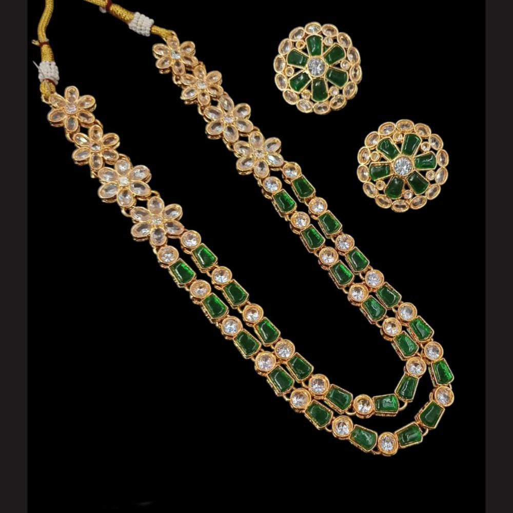 NAFJ Gold Plated Glow & Grace Kundan Stone And Crystal Long Necklace Set