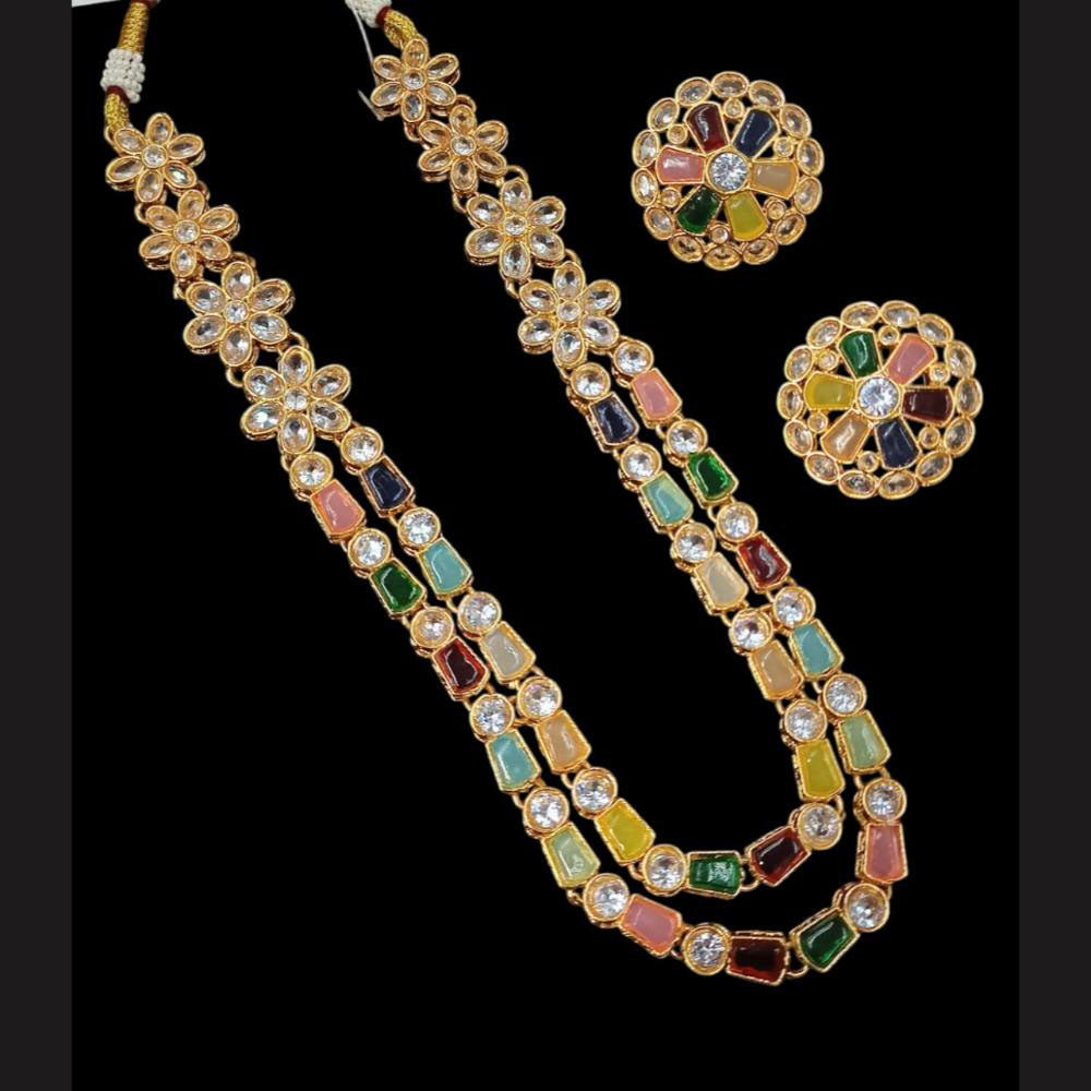 NAFJ Gold Plated Glow & Grace Kundan Stone And Crystal Long Necklace Set