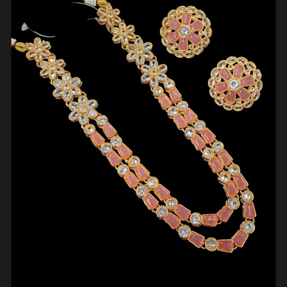 NAFJ Gold Plated Glow & Grace Kundan Stone And Crystal Long Necklace Set