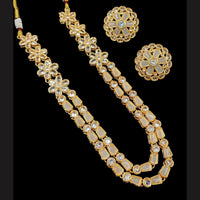 NAFJ Gold Plated Glow & Grace Kundan Stone And Crystal Long Necklace Set