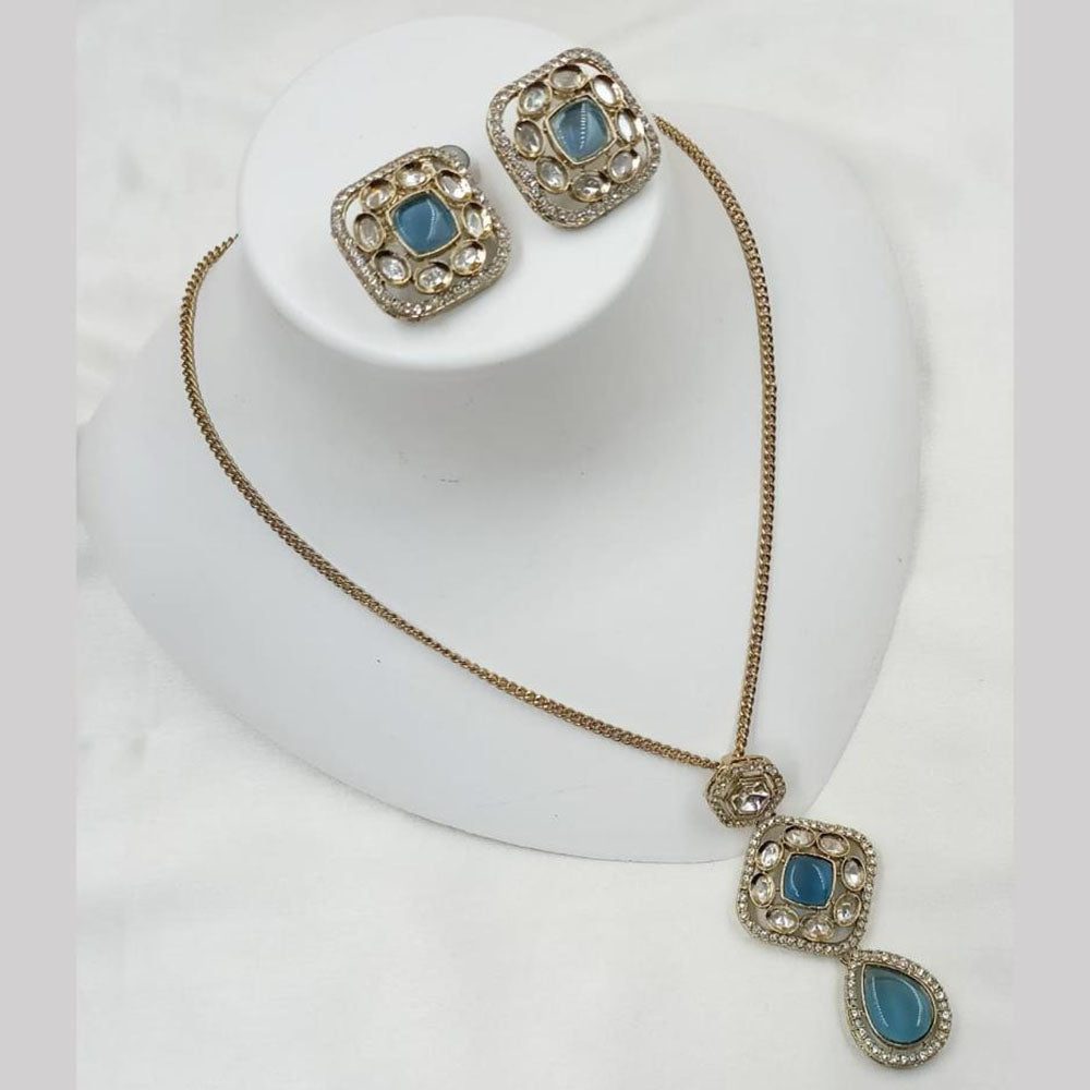 NAFJ Gold Plated Kundan Chain Pendant Set