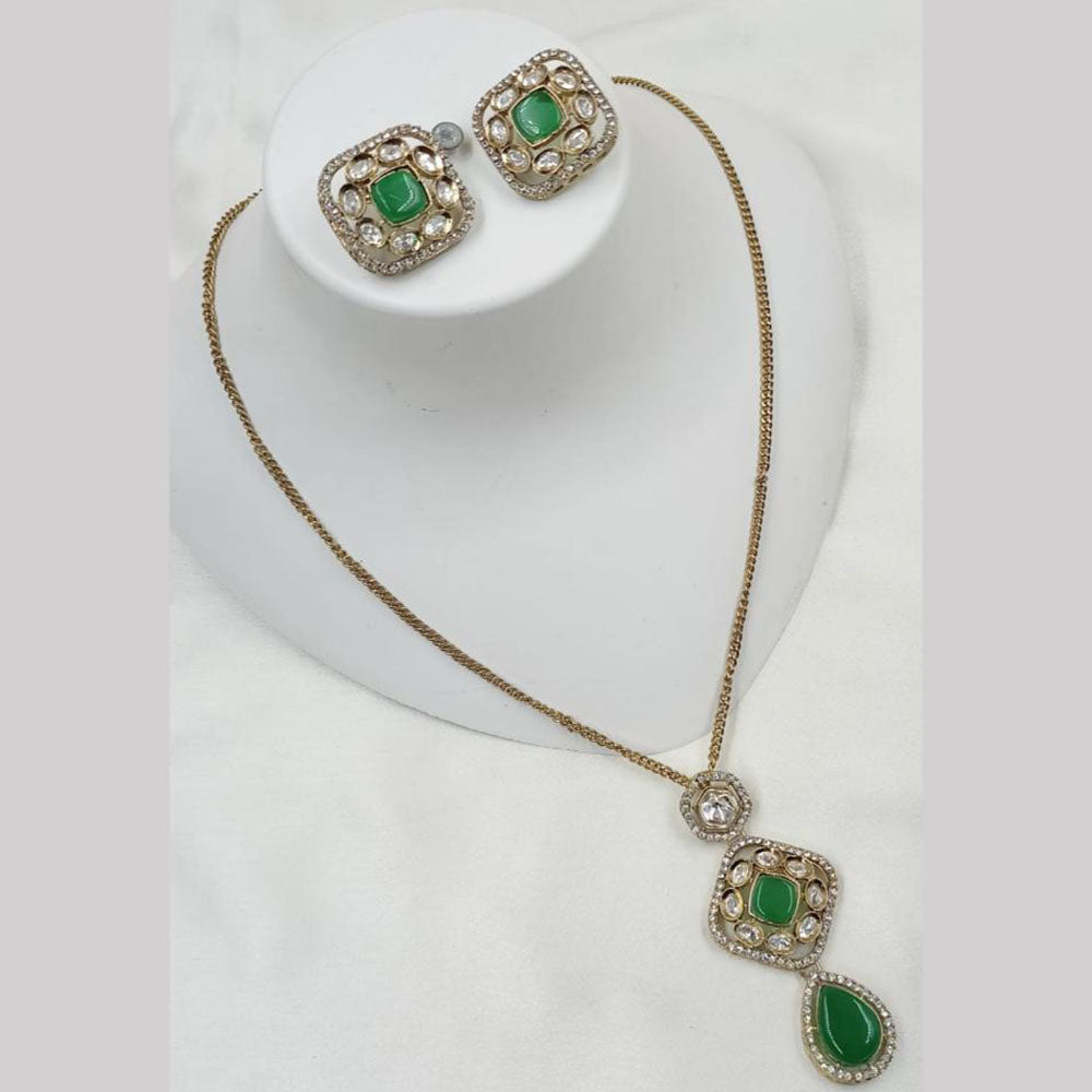 NAFJ Gold Plated Kundan Chain Pendant Set