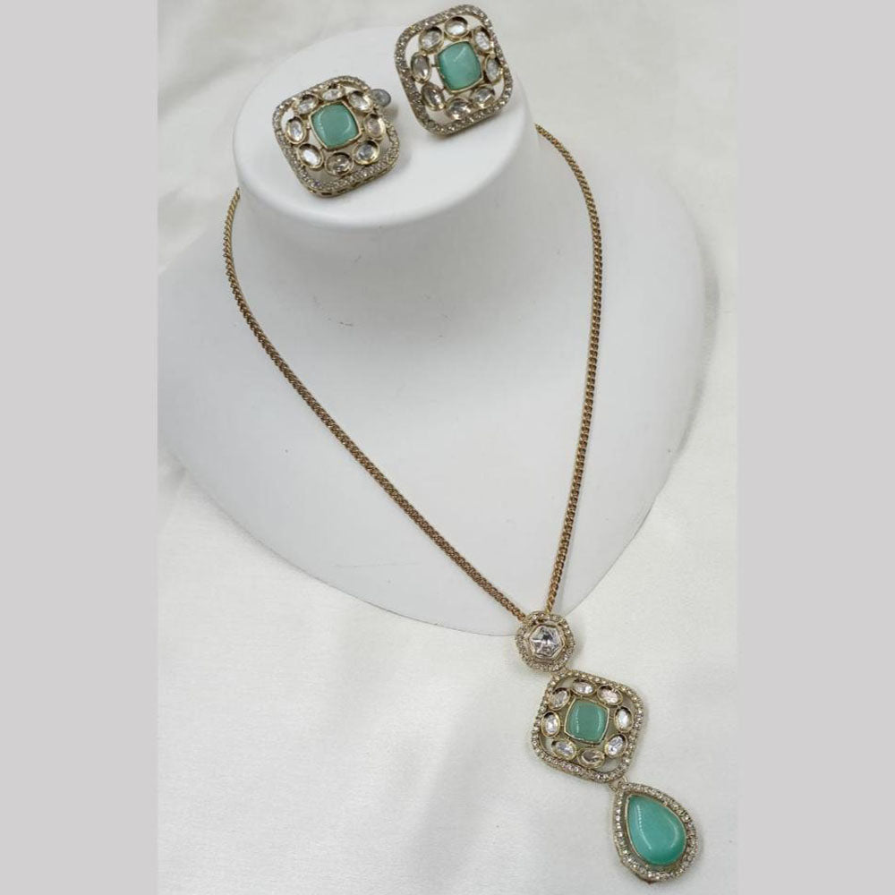 NAFJ Gold Plated Kundan Chain Pendant Set