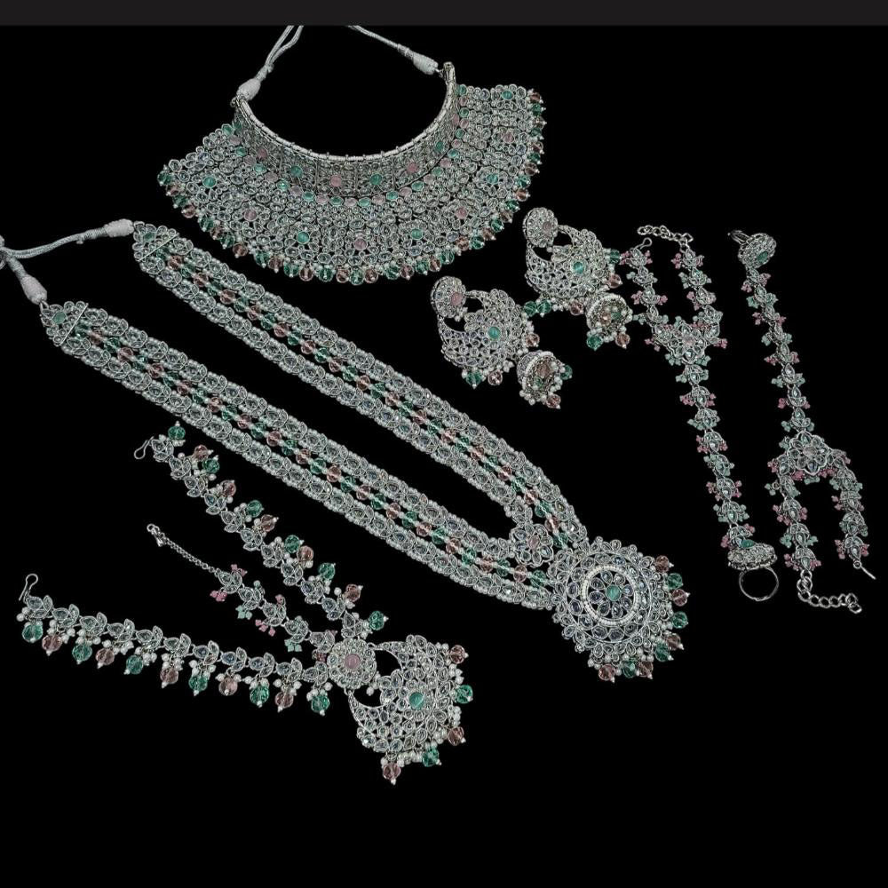 NAFJ Silver Plated Crystal Stone Bridal Set