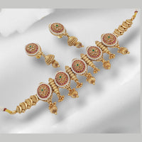 NAFJ Gold Plated Crystal Stone And Pota Stone Pearl Choker Necklace Set 