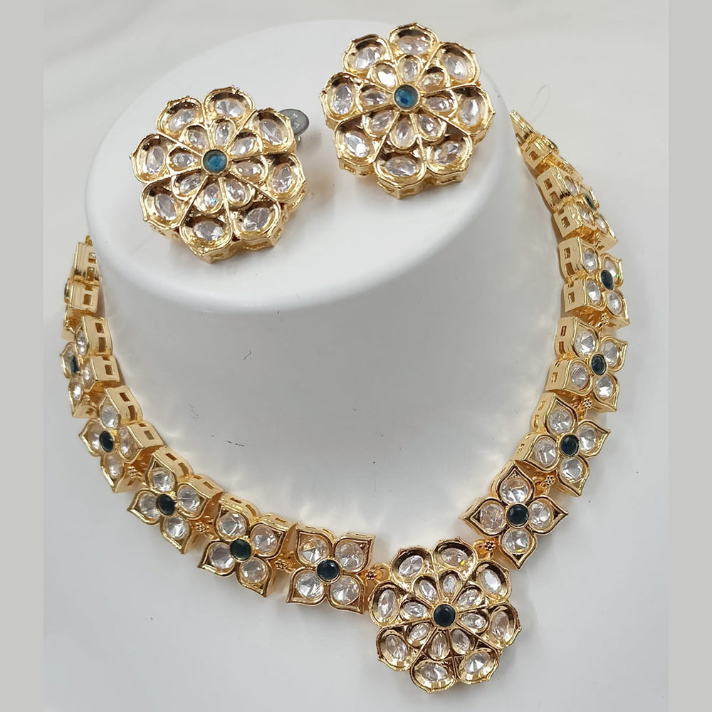 NAFJ Gold Plated Polki Kundan Stone Necklace Set