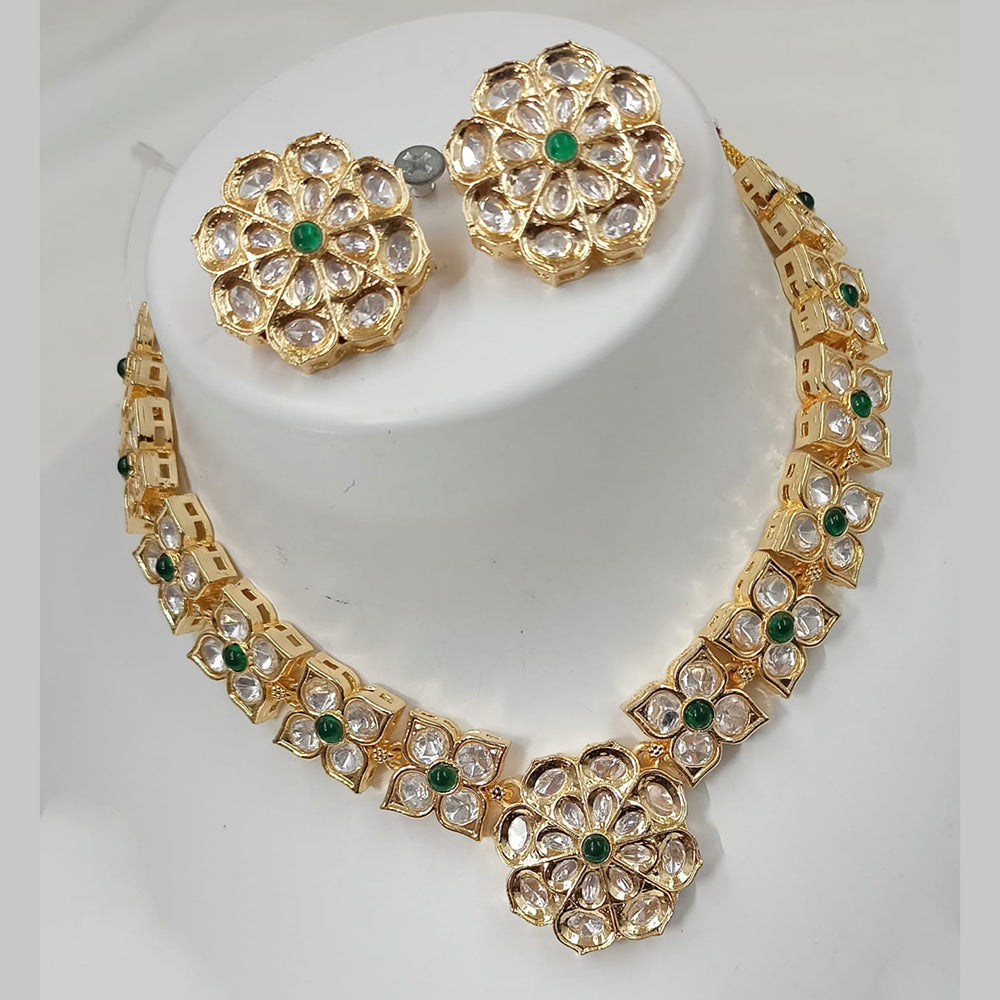 NAFJ Gold Plated Polki Kundan Stone Necklace Set