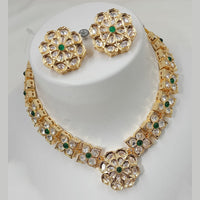 NAFJ Gold Plated Polki Kundan Stone Necklace Set
