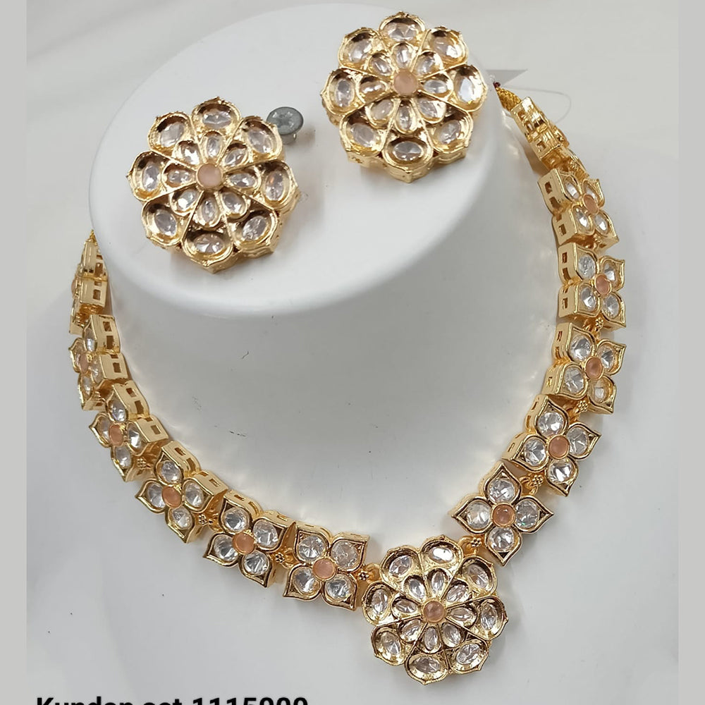 NAFJ Gold Plated Polki Kundan Stone Necklace Set