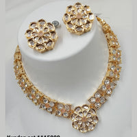 NAFJ Gold Plated Polki Kundan Stone Necklace Set