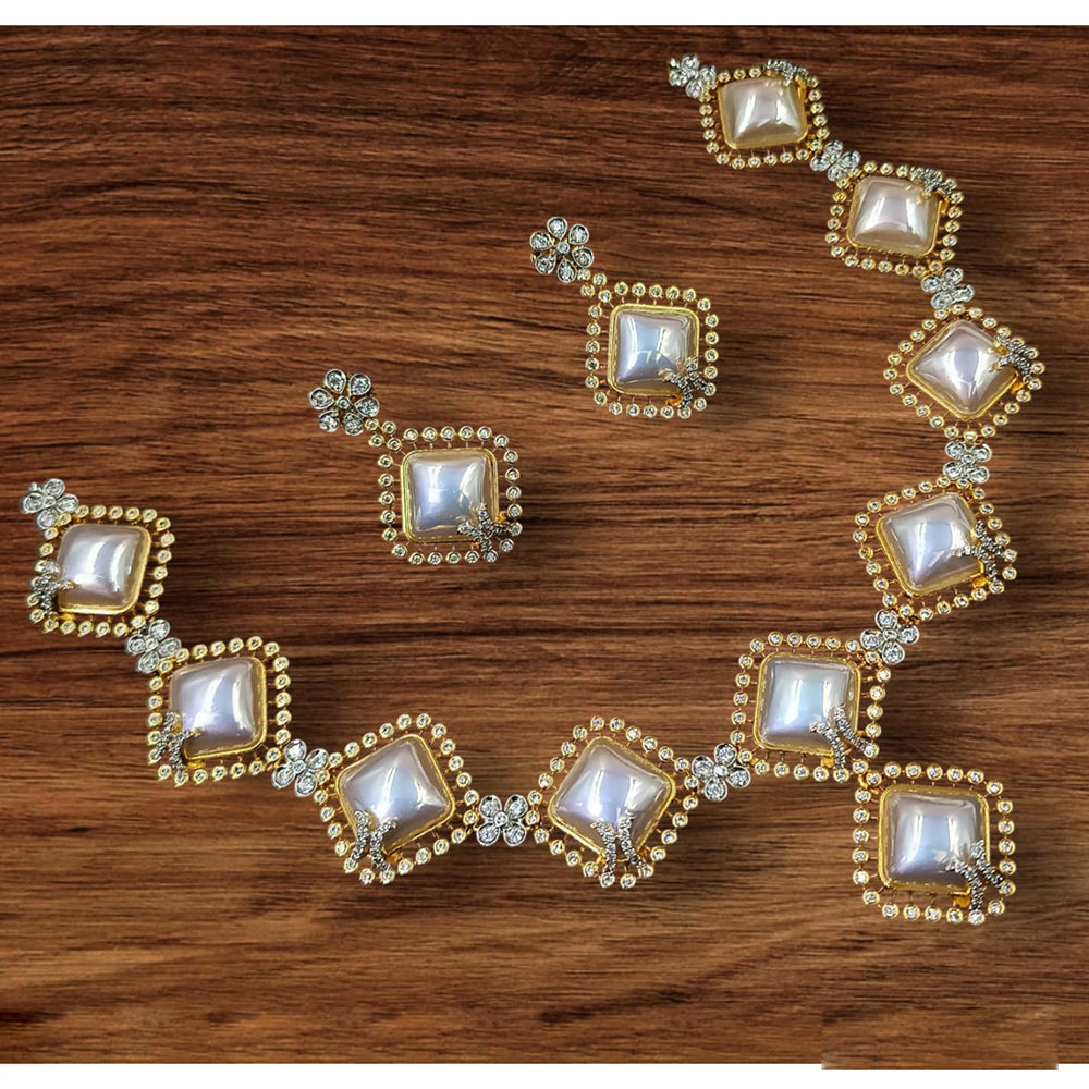 NAFJ Gold Plated Austrian Stone And Beads Necklace Set