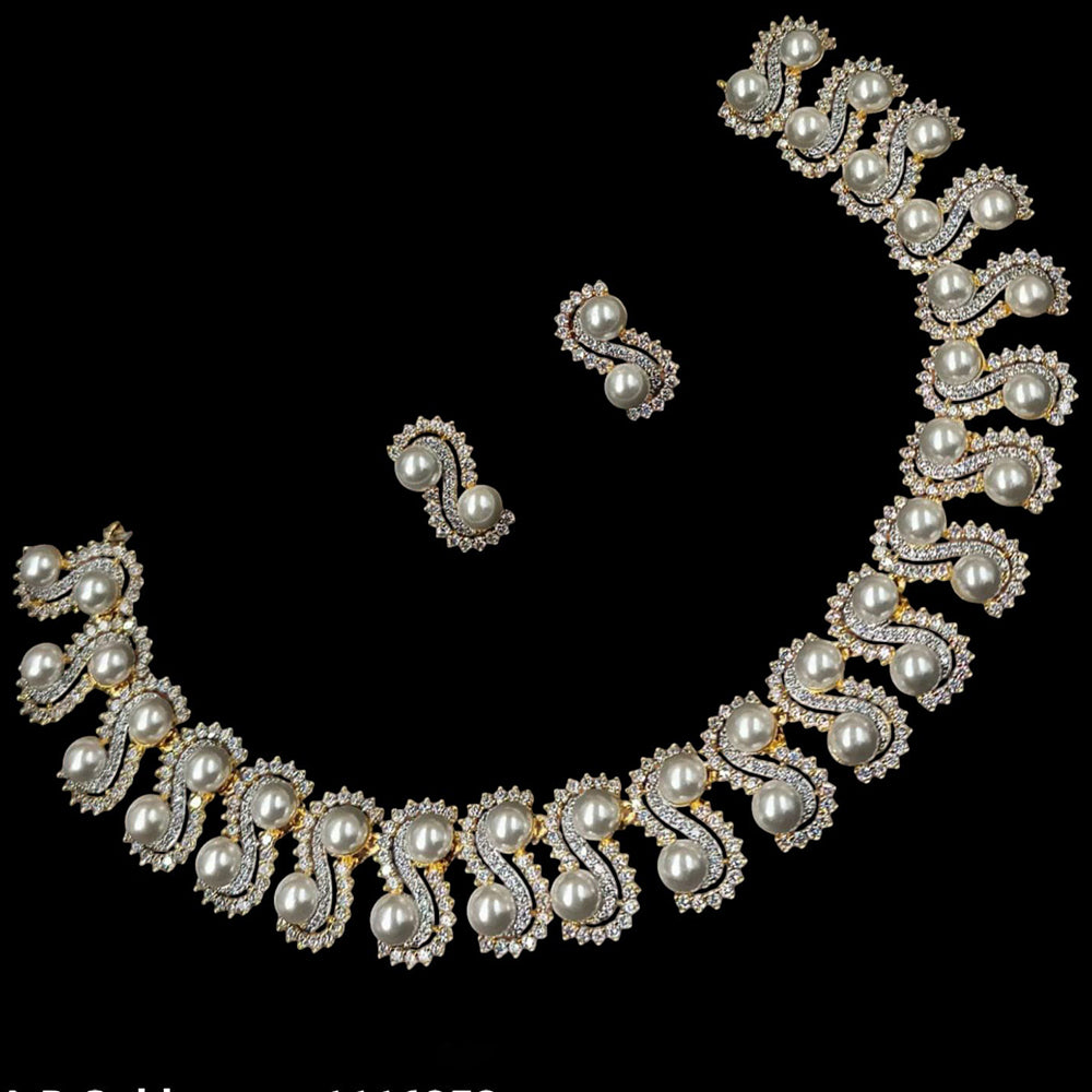 NAFJ Gold Plated Austrian Stone And Beads Necklace Set