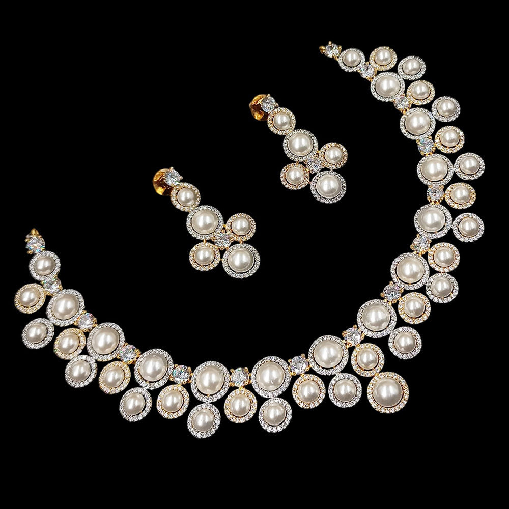 NAFJ Gold Plated Austrian Stone And Beads Necklace Set