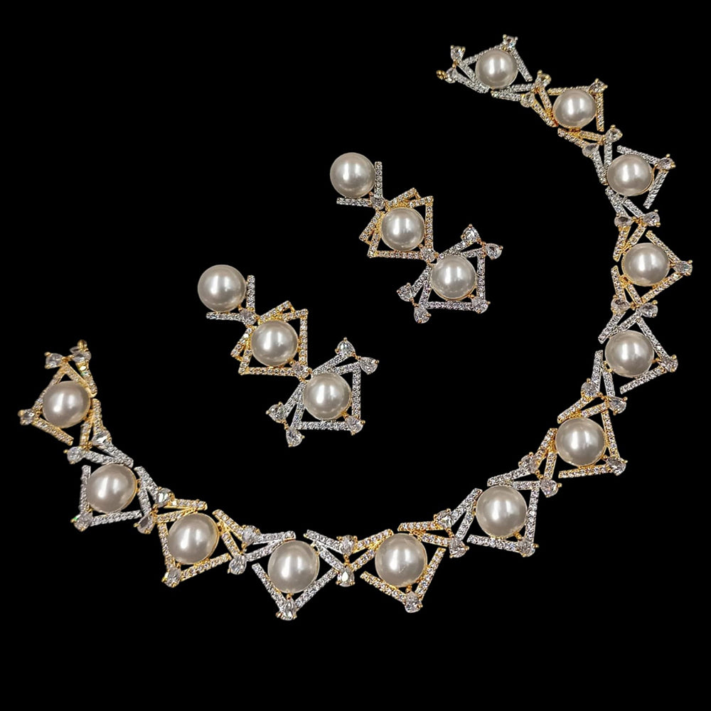 NAFJ Gold Plated Austrian Stone And Beads Necklace Set