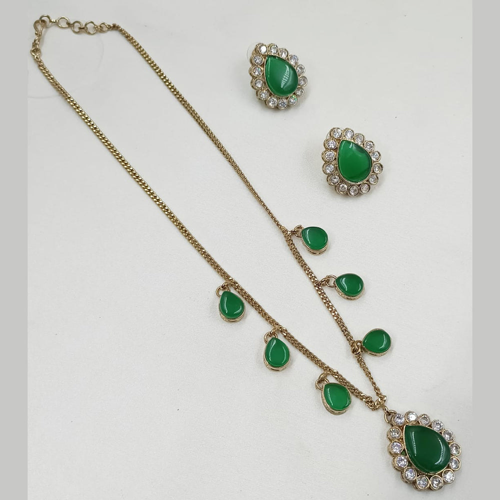 NAFJ Gold Plated Austrian Stone And Pota Stone Long Necklace Set