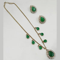 NAFJ Gold Plated Austrian Stone And Pota Stone Long Necklace Set