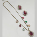 NAFJ Gold Plated Austrian Stone And Pota Stone Long Necklace Set