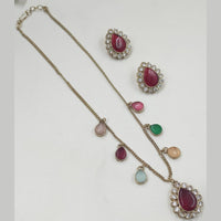 NAFJ Gold Plated Austrian Stone And Pota Stone Long Necklace Set