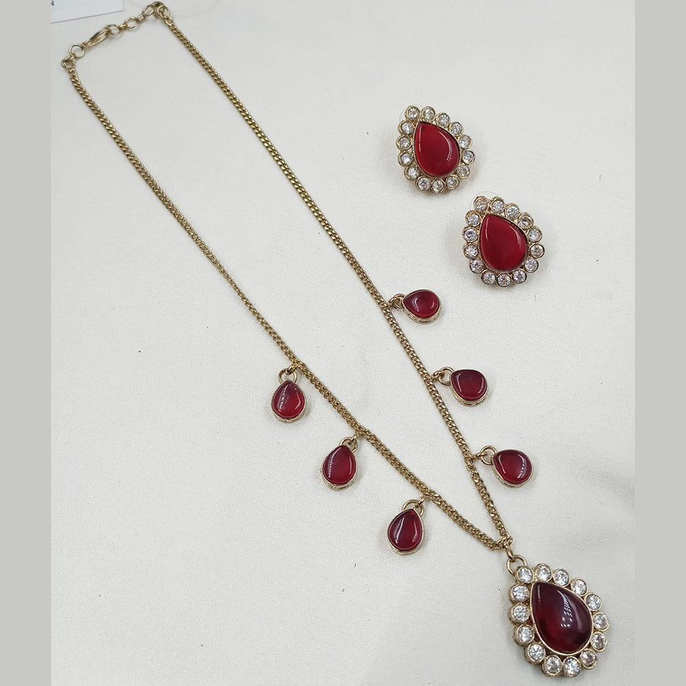NAFJ Gold Plated Austrian Stone And Pota Stone Long Necklace Set