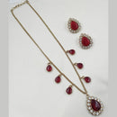 NAFJ Gold Plated Austrian Stone And Pota Stone Long Necklace Set