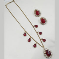 NAFJ Gold Plated Austrian Stone And Pota Stone Long Necklace Set