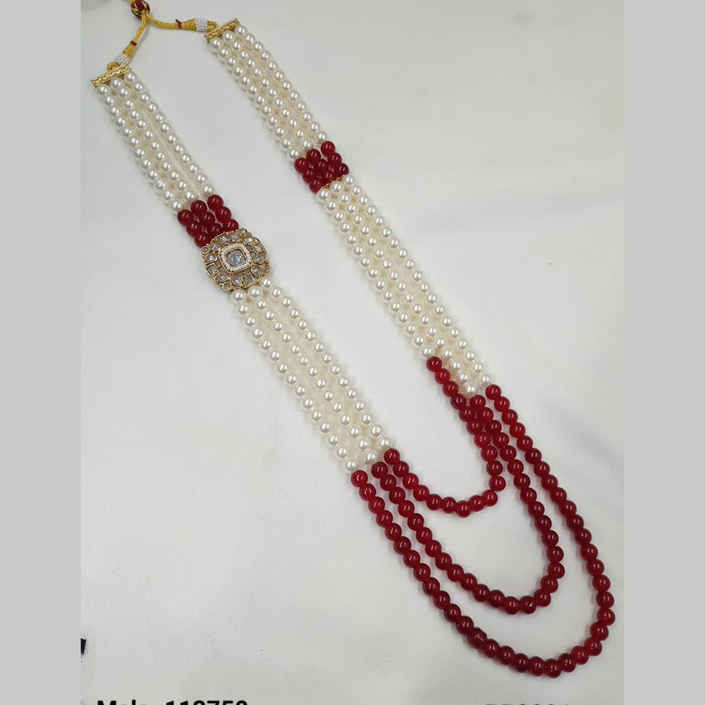 NAFJ Gold Plated Crystal Stone And Beads Long Necklace Set