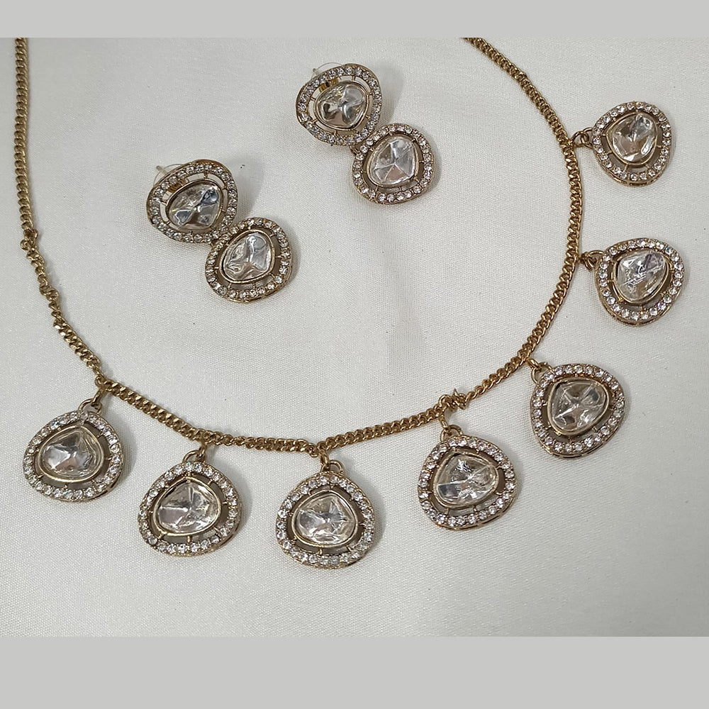 NAFJ Gold Plated Kundan Stone Necklace Set