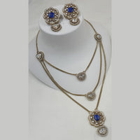NAFJ Gold Plated Polki Kundan Stone Multi Layer Long Necklace Set 