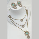 NAFJ Gold Plated Polki Kundan Stone Multi Layer Long Necklace Set