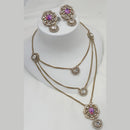 NAFJ Gold Plated Polki Kundan Stone Multi Layer Long Necklace Set