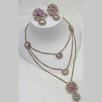 NAFJ Gold Plated Polki Kundan Stone Multi Layer Long Necklace Set