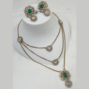 NAFJ Gold Plated Polki Kundan Stone Multi Layer Long Necklace Set