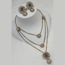 NAFJ Gold Plated Polki Kundan Stone Multi Layer Long Necklace Set 