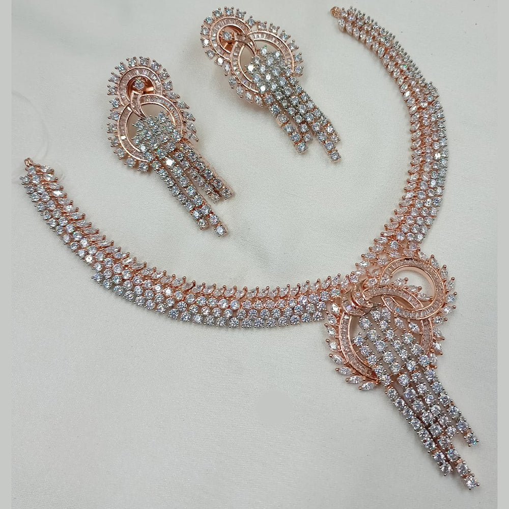 NAFJ Rose Gold Plated American Diamond Long Necklaces Set 
Set