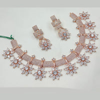 NAFJ Rose Gold Plated American Diamond Necklace Set